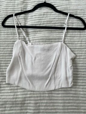 Abercrombie & Fitch White Ribbed Spaghetti-Strap Crop Top